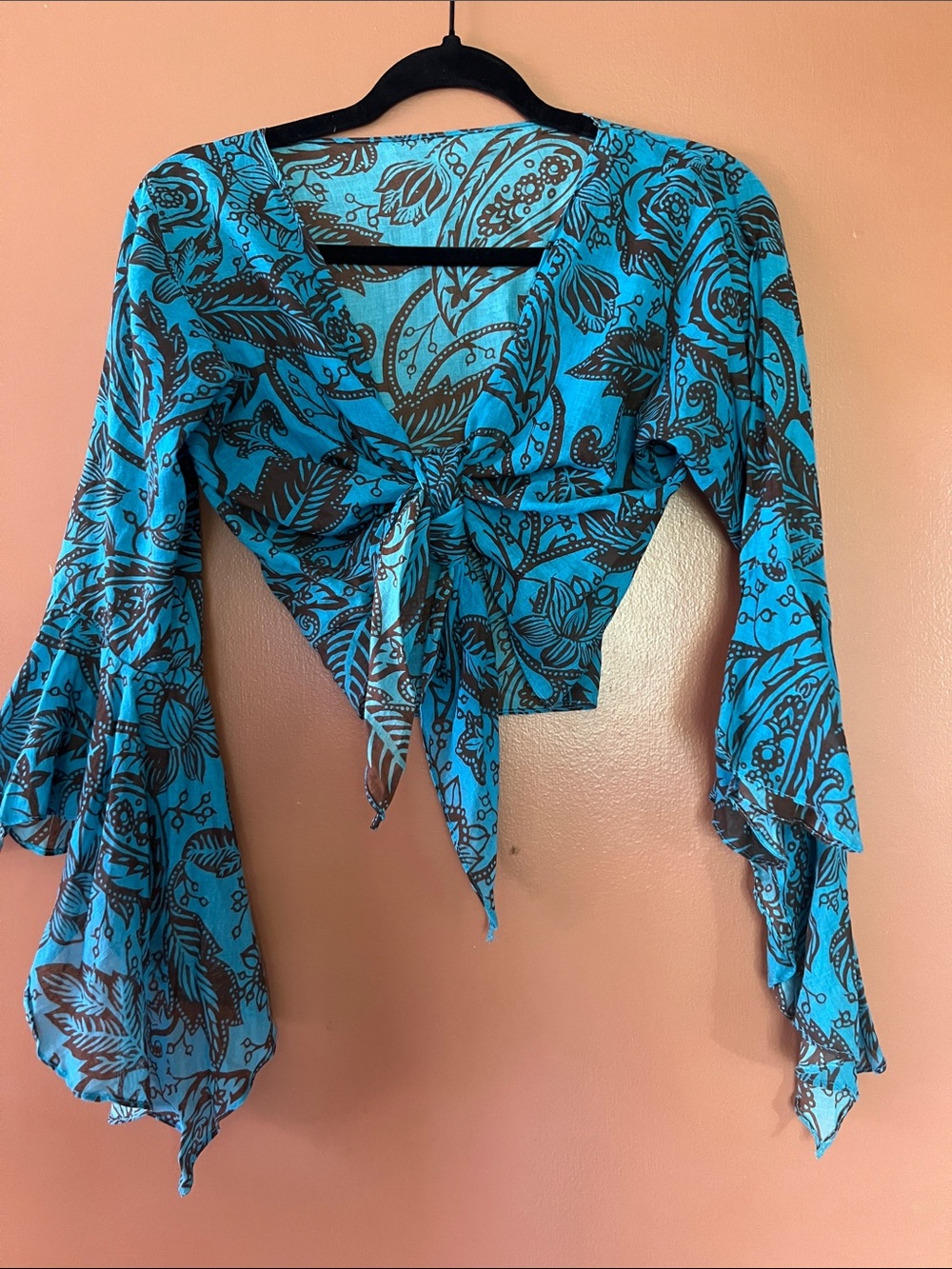 Blue Floral Tie-Front Crop Top - Women